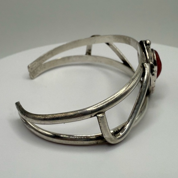 Vintage Southwestern Cuff Bracelet-Silver with Red Jasper like Style Stone - Picture 7 of 8